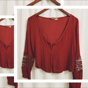 PacSun/ Zumiez - Roxy Boho Red Long Sleeve Crop